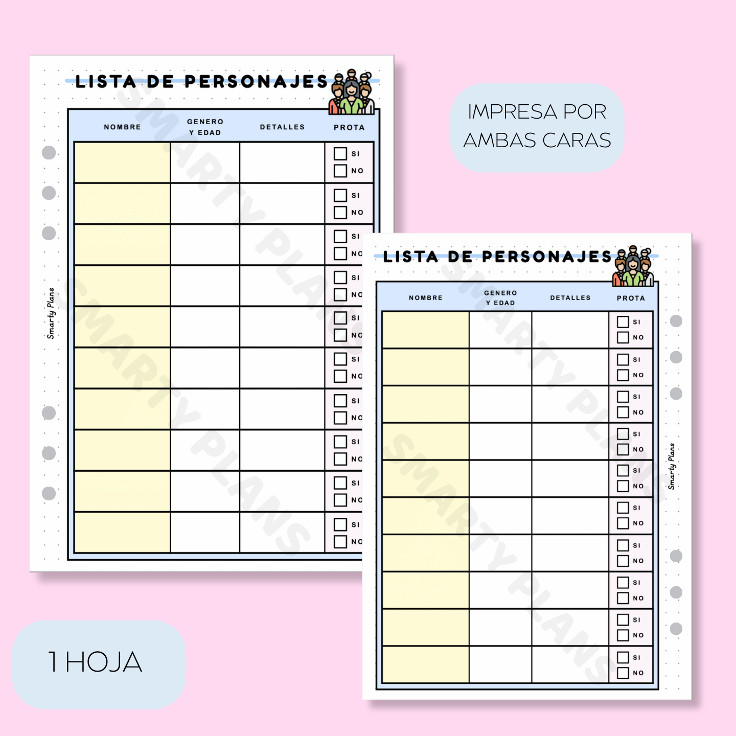 Plantilla Individual Escritores - Lista de Personajes