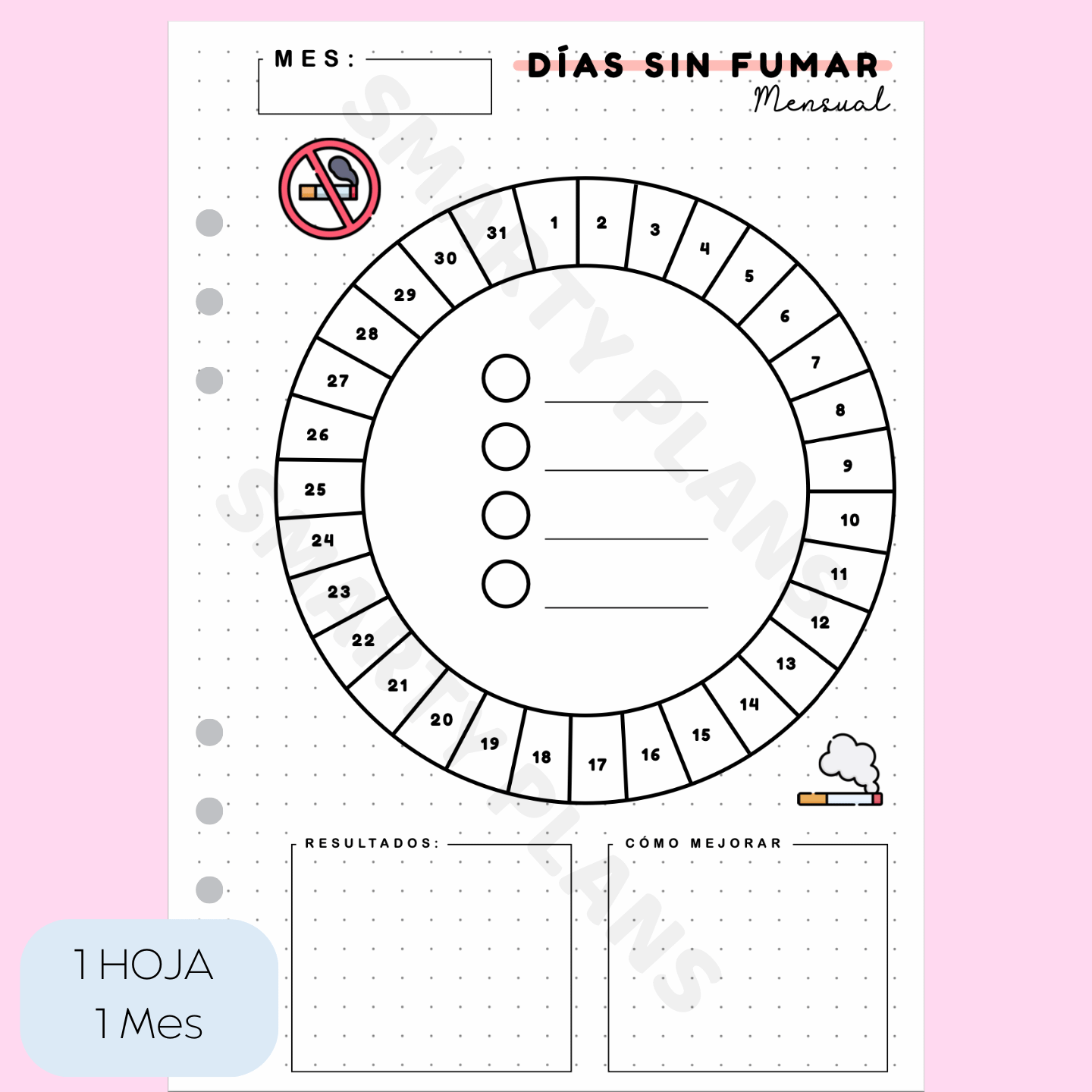 Plantilla Mensual Salud - Días Sin Fumar