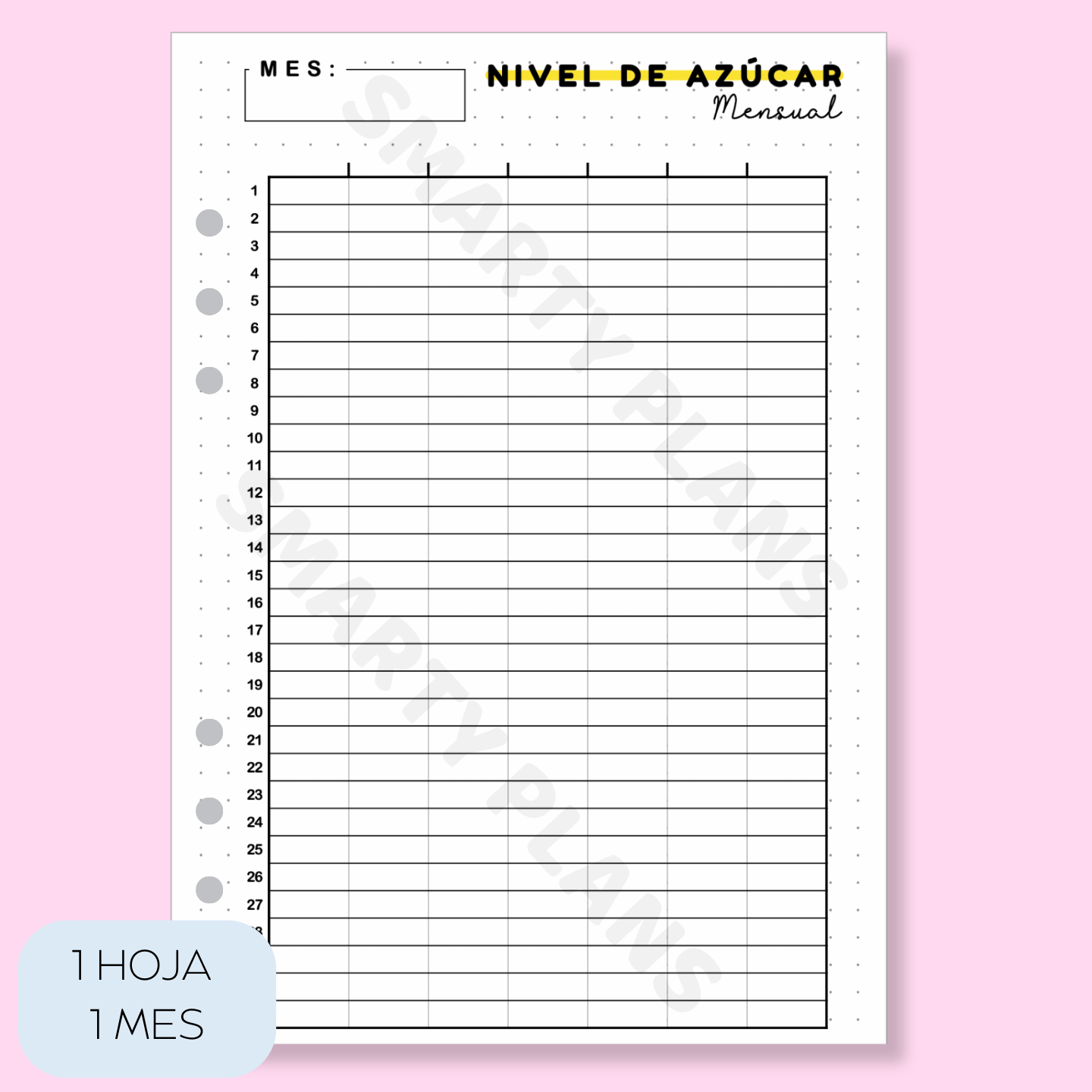 Plantilla Individual Mensual Salud - Nivel de Azúcar
