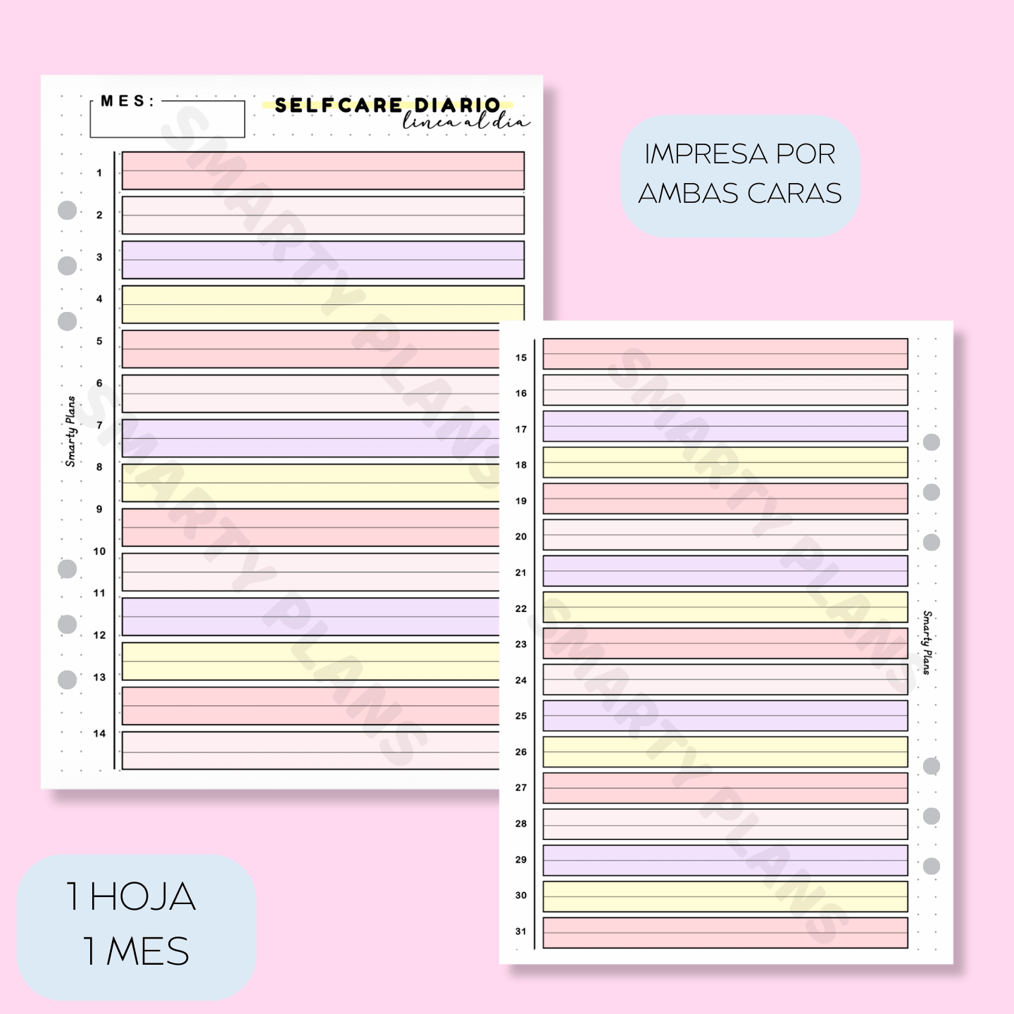 Plantilla Mensual 1 linea al día - Selfcare diario