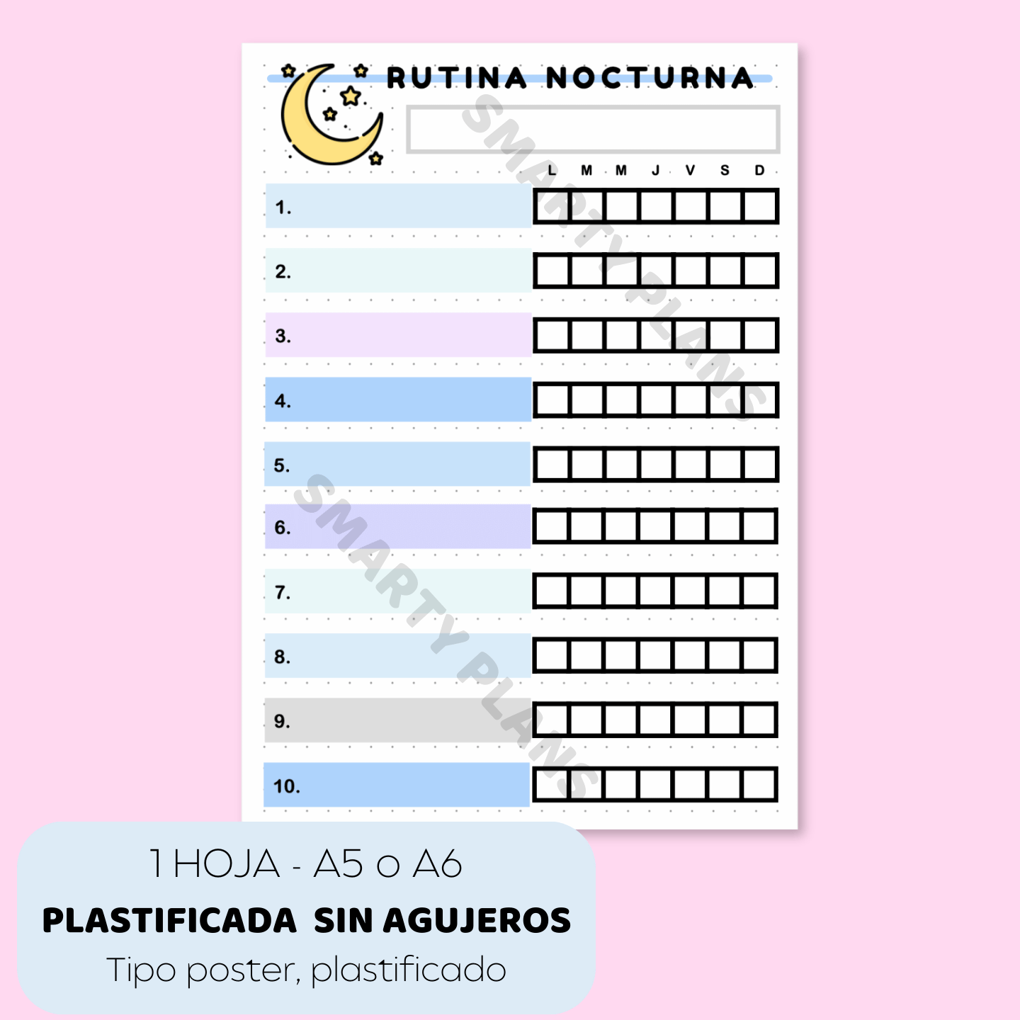 Plantilla Plastificada - Rutina Nocturna Semanal