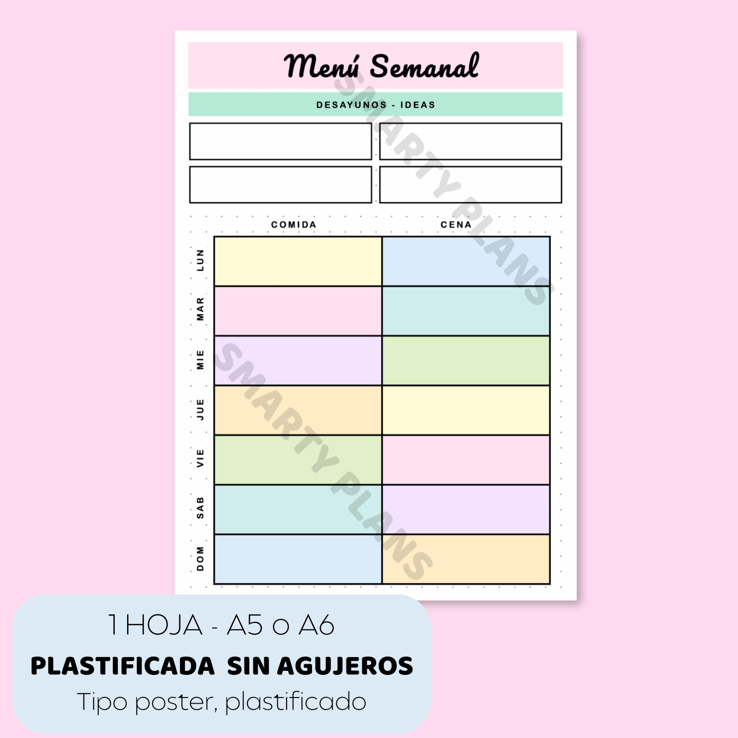 Plantilla Plastificada (SIN AGUJEROS) - Menu Semanal