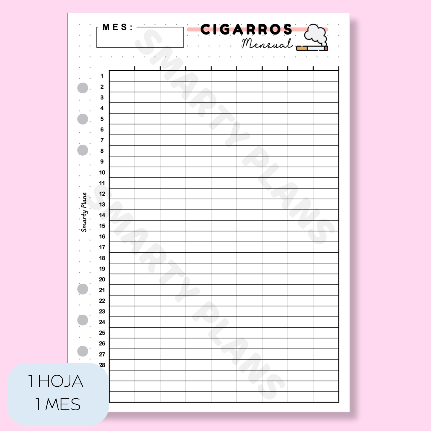 Plantilla Mensual - Cigarros / Fumar