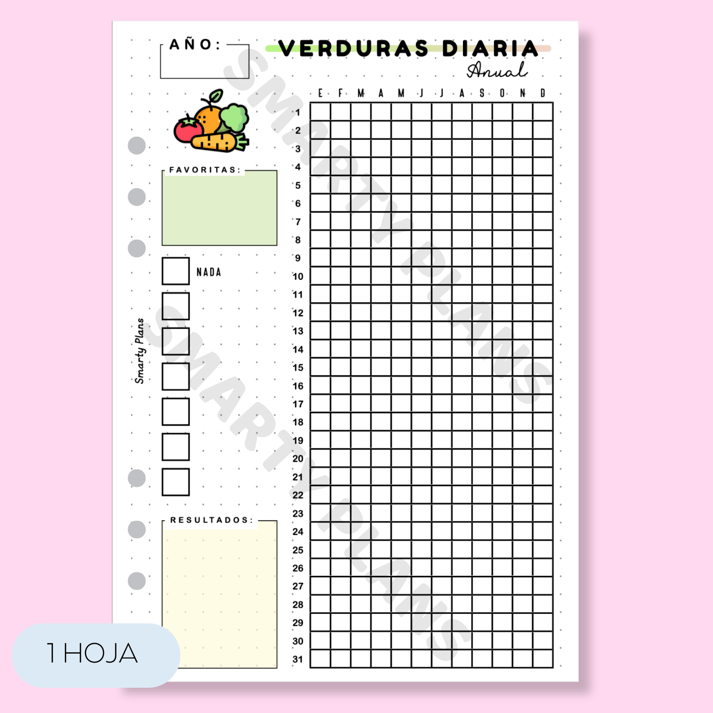 Hoja Anual - Alimentación Verduras Diaria