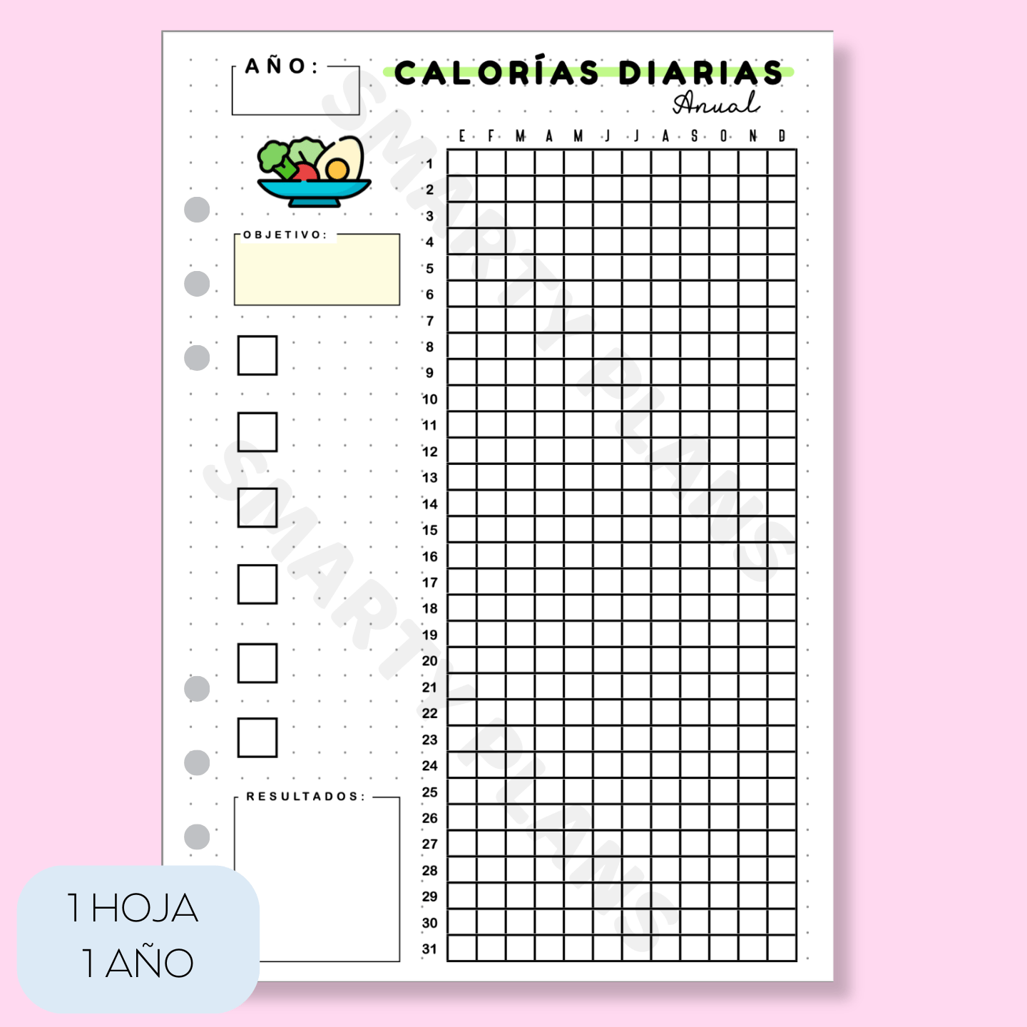 Hoja Anual Alimentación - Calorías Diarias