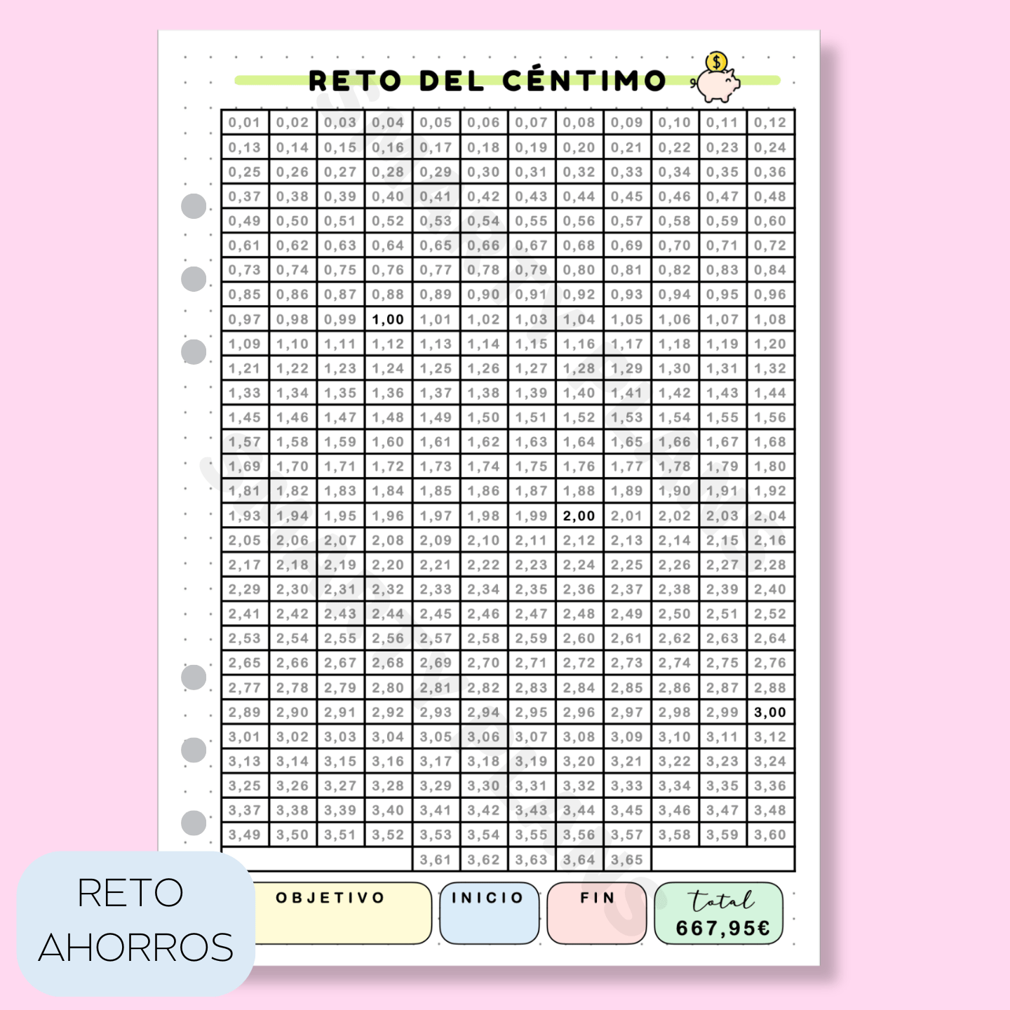 Plantilla Individual Finanzas - Reto de Ahorro del Céntimo