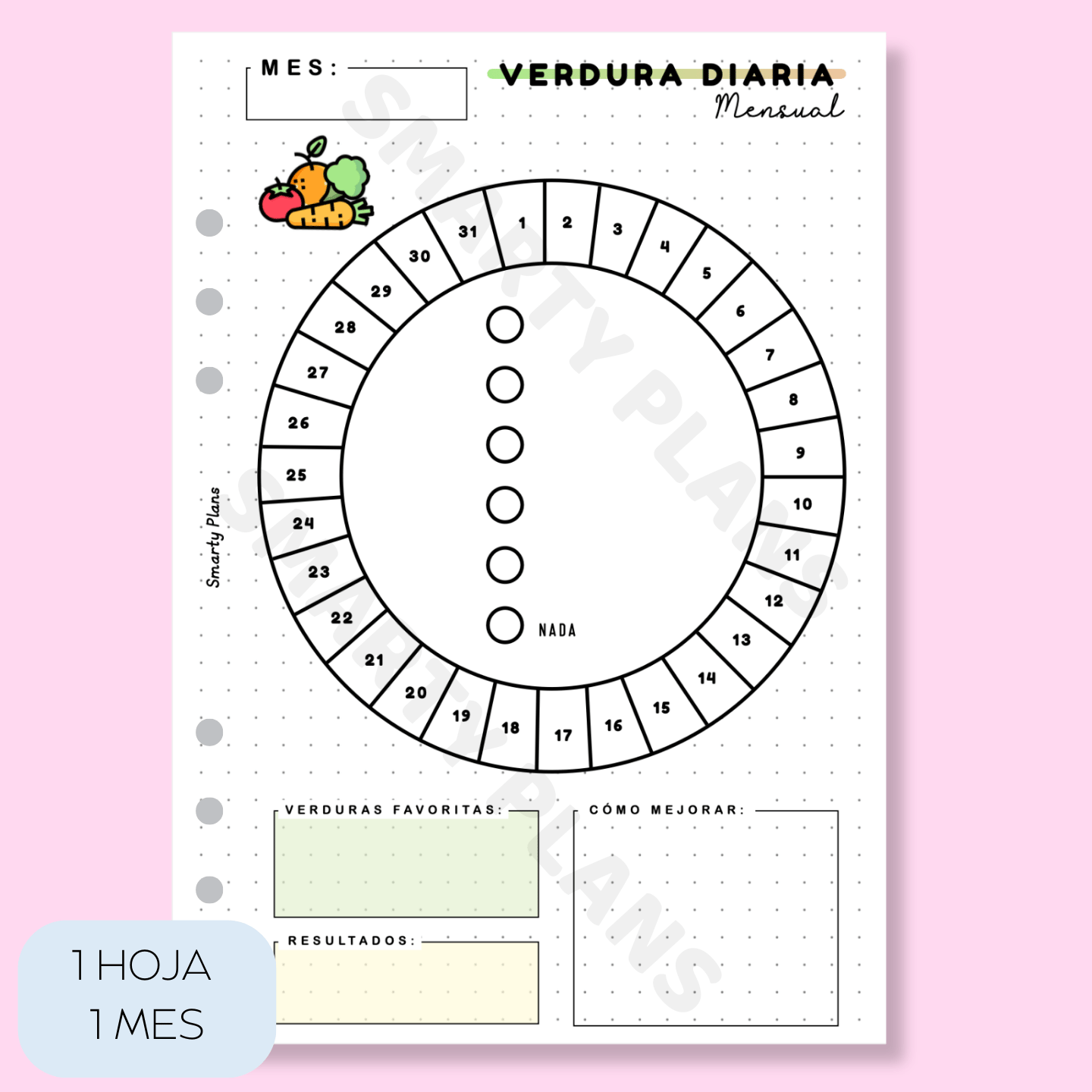 Plantilla Mensual - Alimentación Verduras Diaria
