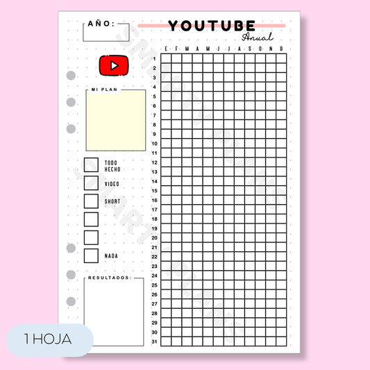 Hoja Anual Redes Sociales - Youtube