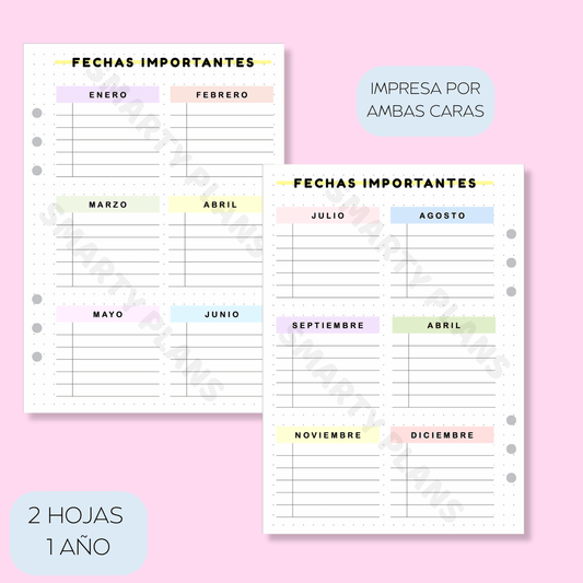 Hoja Anual - Calendario Fechas Importantes