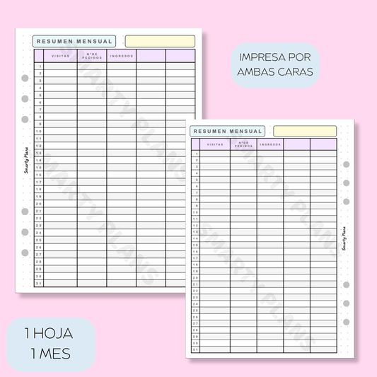 Plantilla Mensual Emprendedores - Resumen Mensual