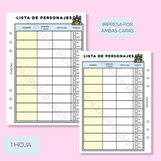 Plantilla Individual Escritores - Lista de Personajes