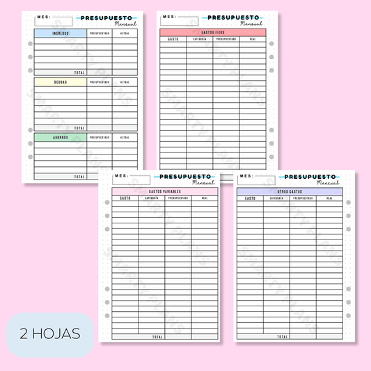 Plantilla Individual Mensual Finanzas - Mi Presupuesto