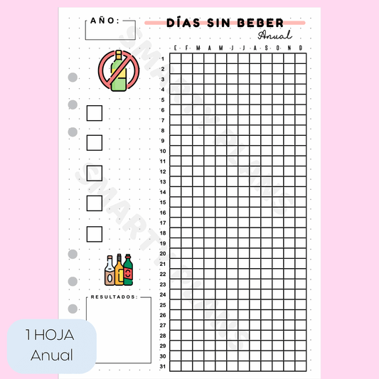 Hoja Anual Salud - Días Sin Beber