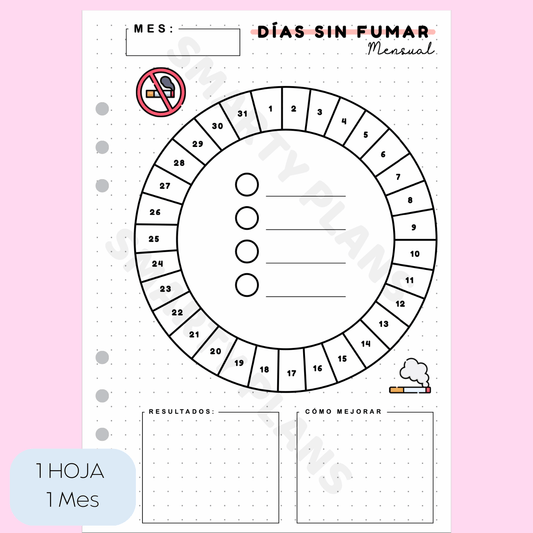 Plantilla Mensual Salud - Días Sin Fumar