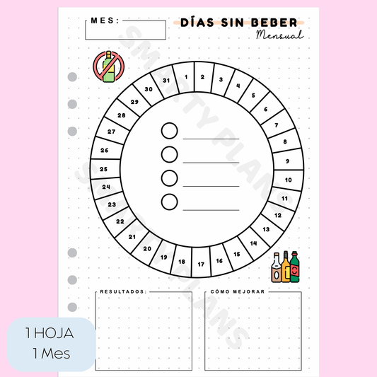 Plantilla Mensual Salud - Días Sin Beber