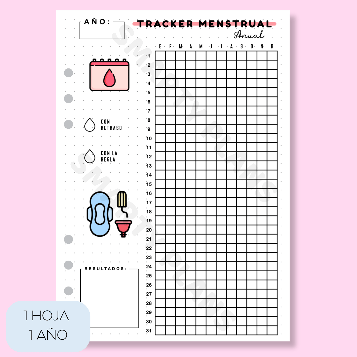 Hoja Anual - Menstruación/La Regla