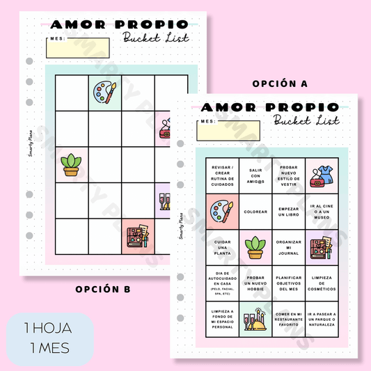 Plantilla Mensual - Bucket List Amor Propio