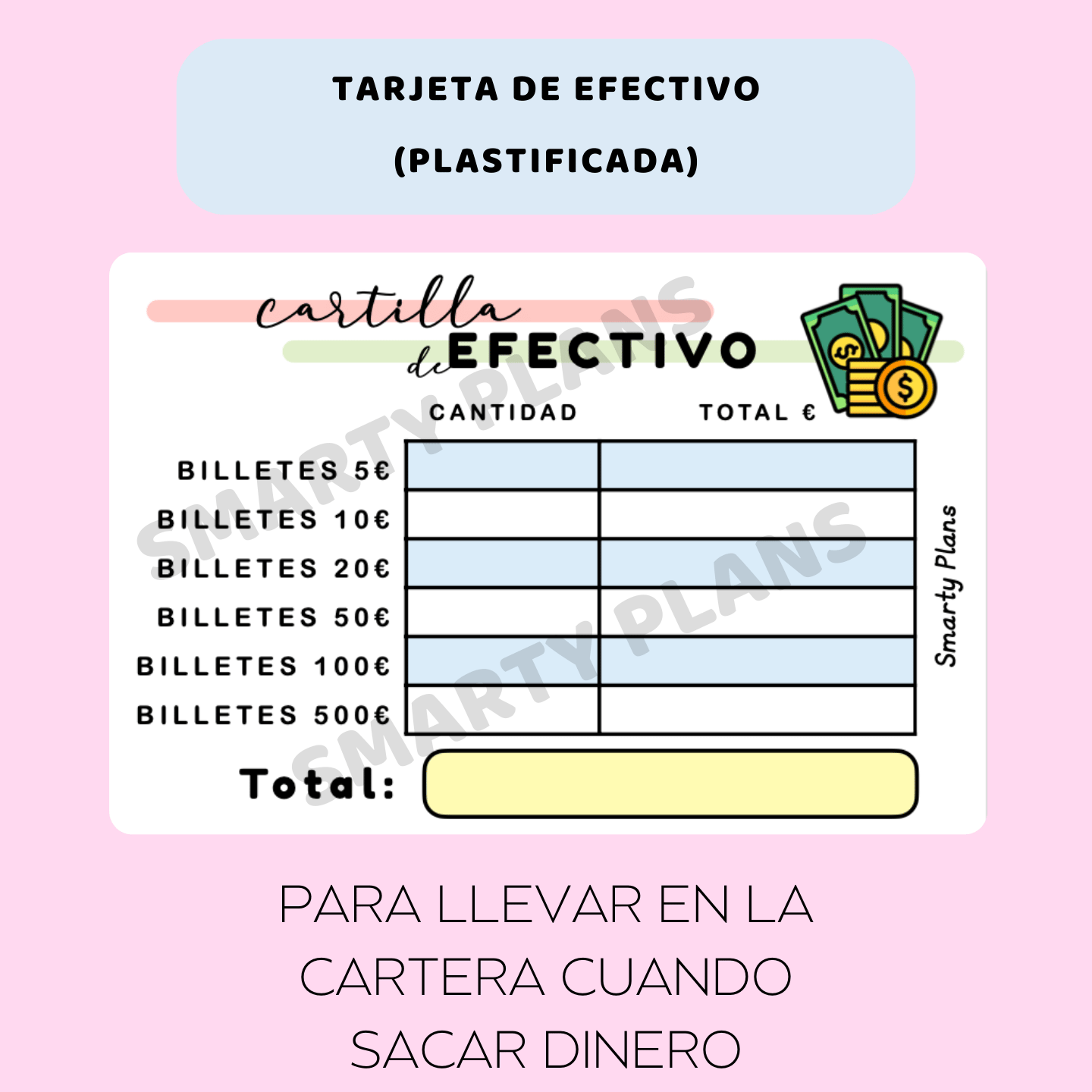 Tarjeta o Cartilla de Efectivo - Plastificada
