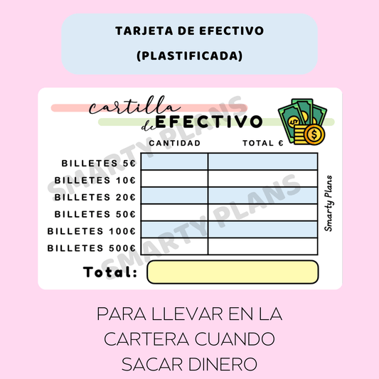 Tarjeta o Cartilla de Efectivo - Plastificada