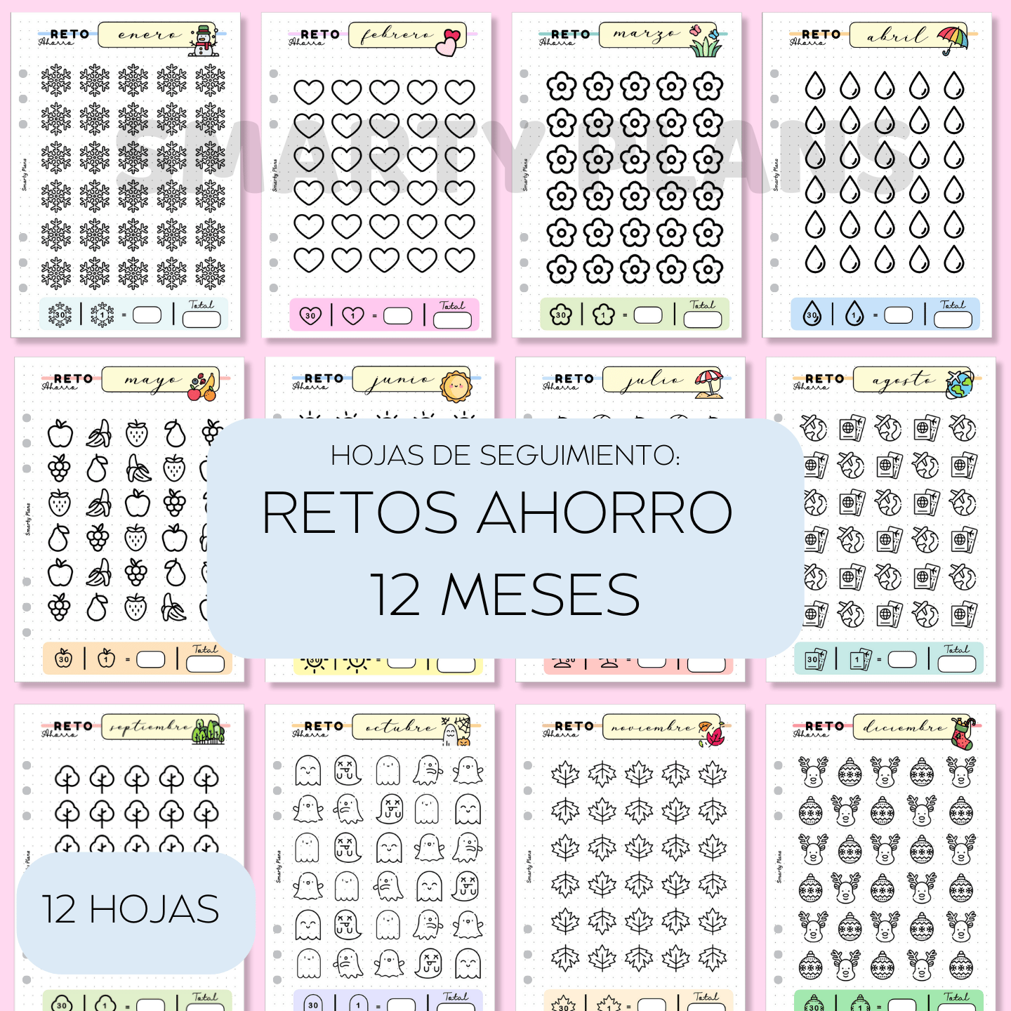 Pack Plantillas - Retos de Ahorro 12 meses