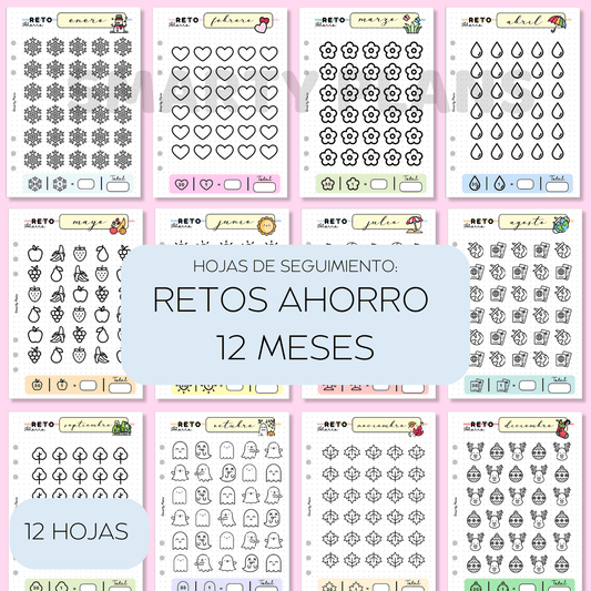 Pack Plantillas - Retos de Ahorro 12 meses