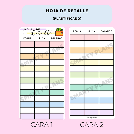 Hoja de Detalle -  Tarjeta Plastificada