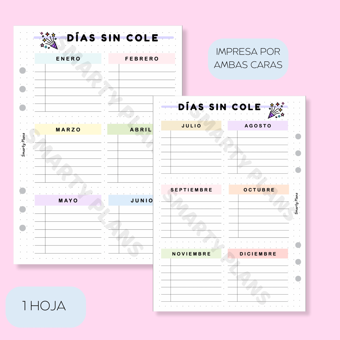 Hoja Anual - Calendario Días Sin Cole