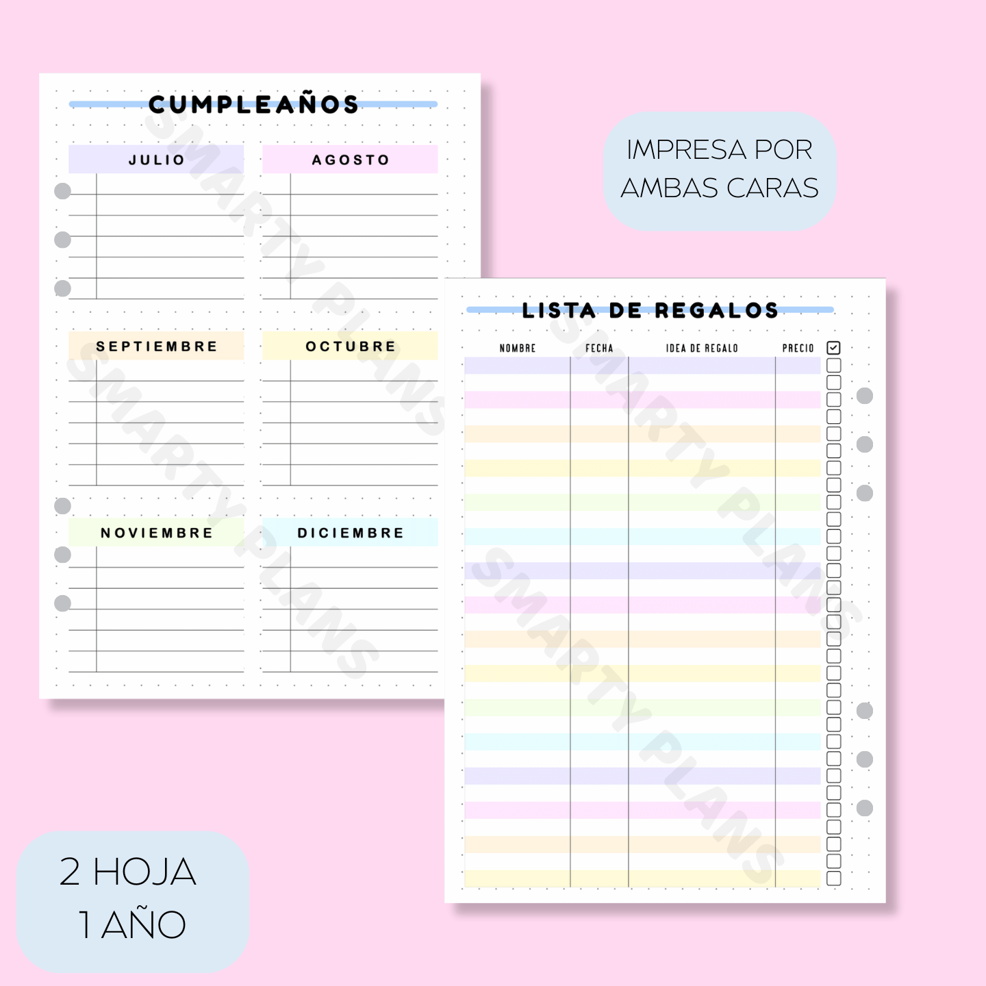 Hoja Anual - Calendario Cumpleaños y Regalos