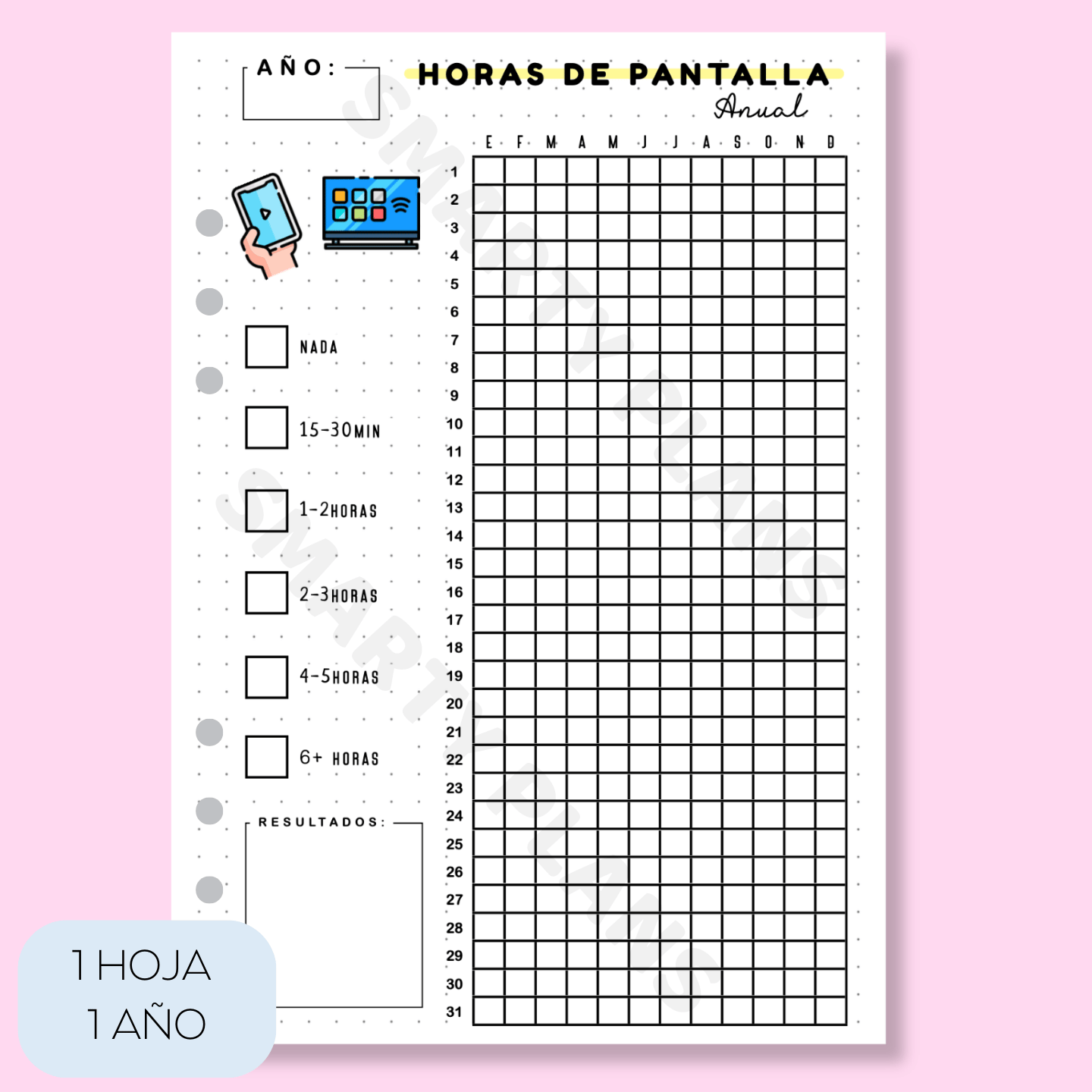 Hoja Anual - Horas de Pantalla