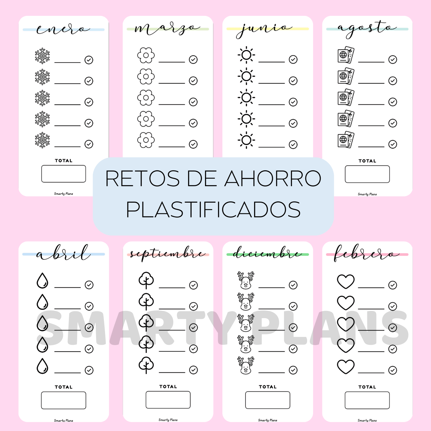 Retos de Ahorro Mensuales - 12 Tarjetas Plastificadas