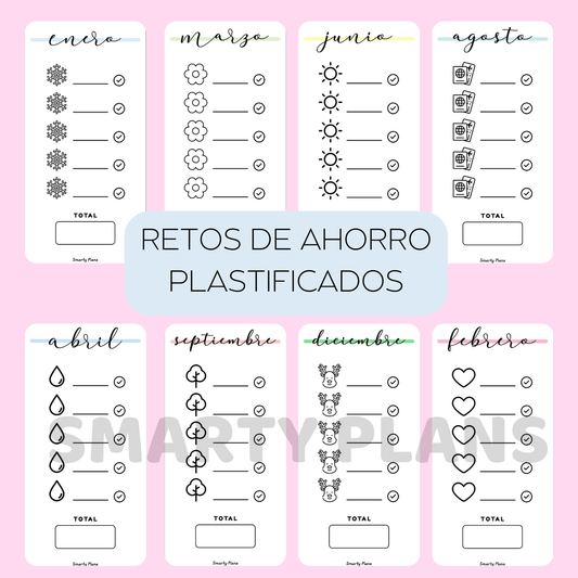 Retos de Ahorro Mensuales - 12 Tarjetas Plastificadas