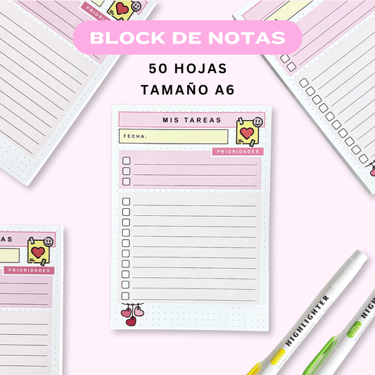 Bloc de Notas - Tareas Rosa
