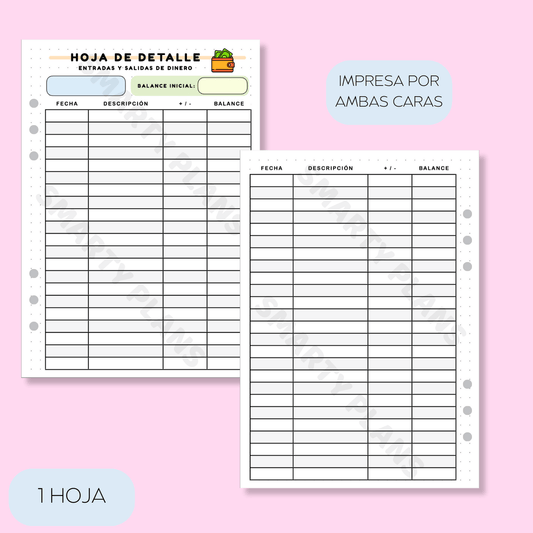 Plantilla Individual Finanzas - Hoja Detalle de Gastos o Ingresos