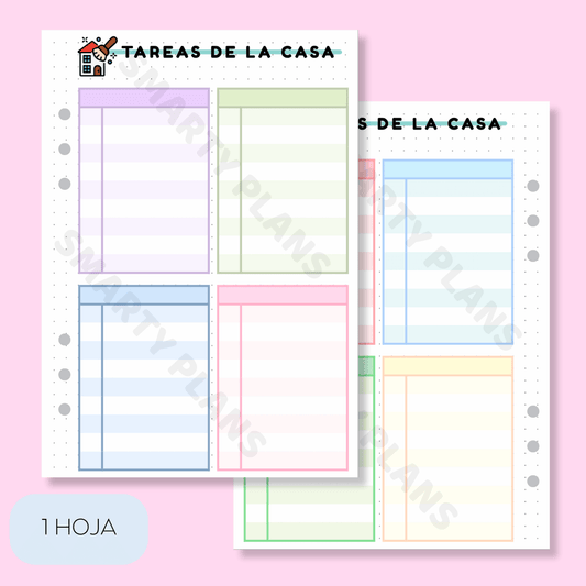 Plantilla Individual Mensual Limpieza  - Tareas de la Casa