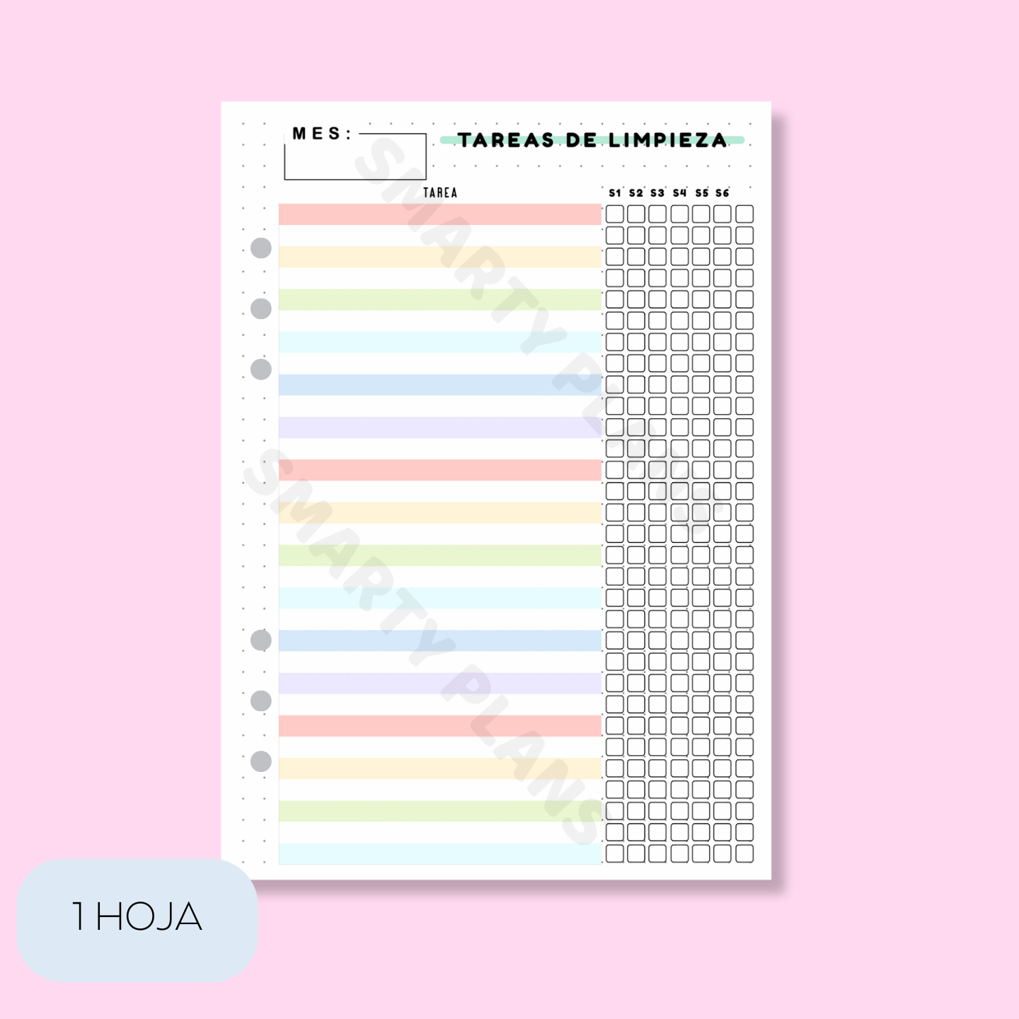 Plantilla Individual Mensual Hogar - Tareas de Limpieza