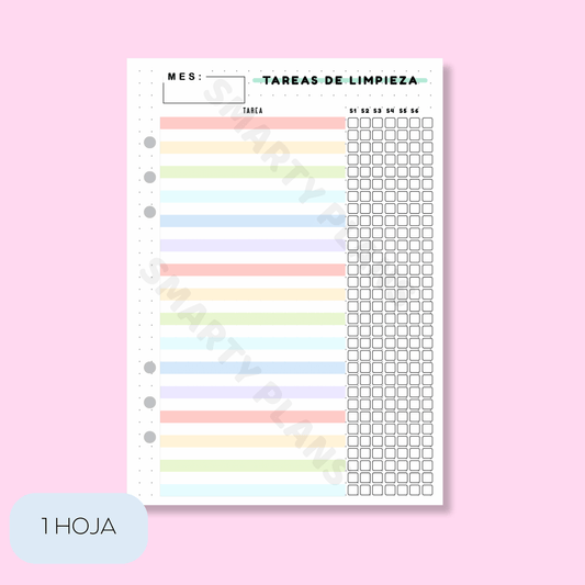 Plantilla Individual Mensual Hogar - Tareas de Limpieza