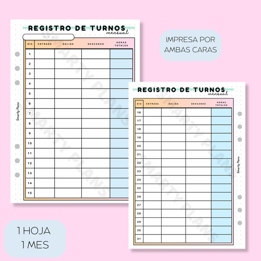Plantilla Mensual - Registro de Turnos Currante