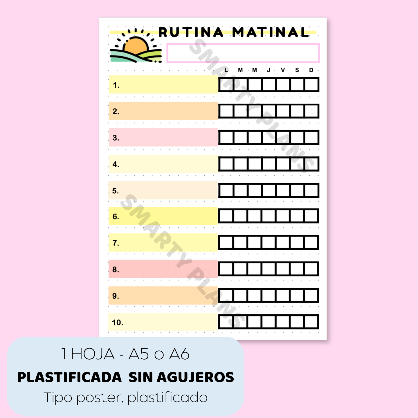 Plantilla Plastificada - Rutina Matinal Semanal