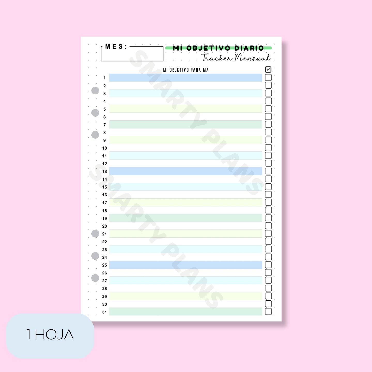 Plantilla Individual Mensual 1 Linea al Día - Mi Objetivo Diario