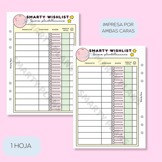 Plantilla Individual Finanzas - Wishlist Smarty Plans