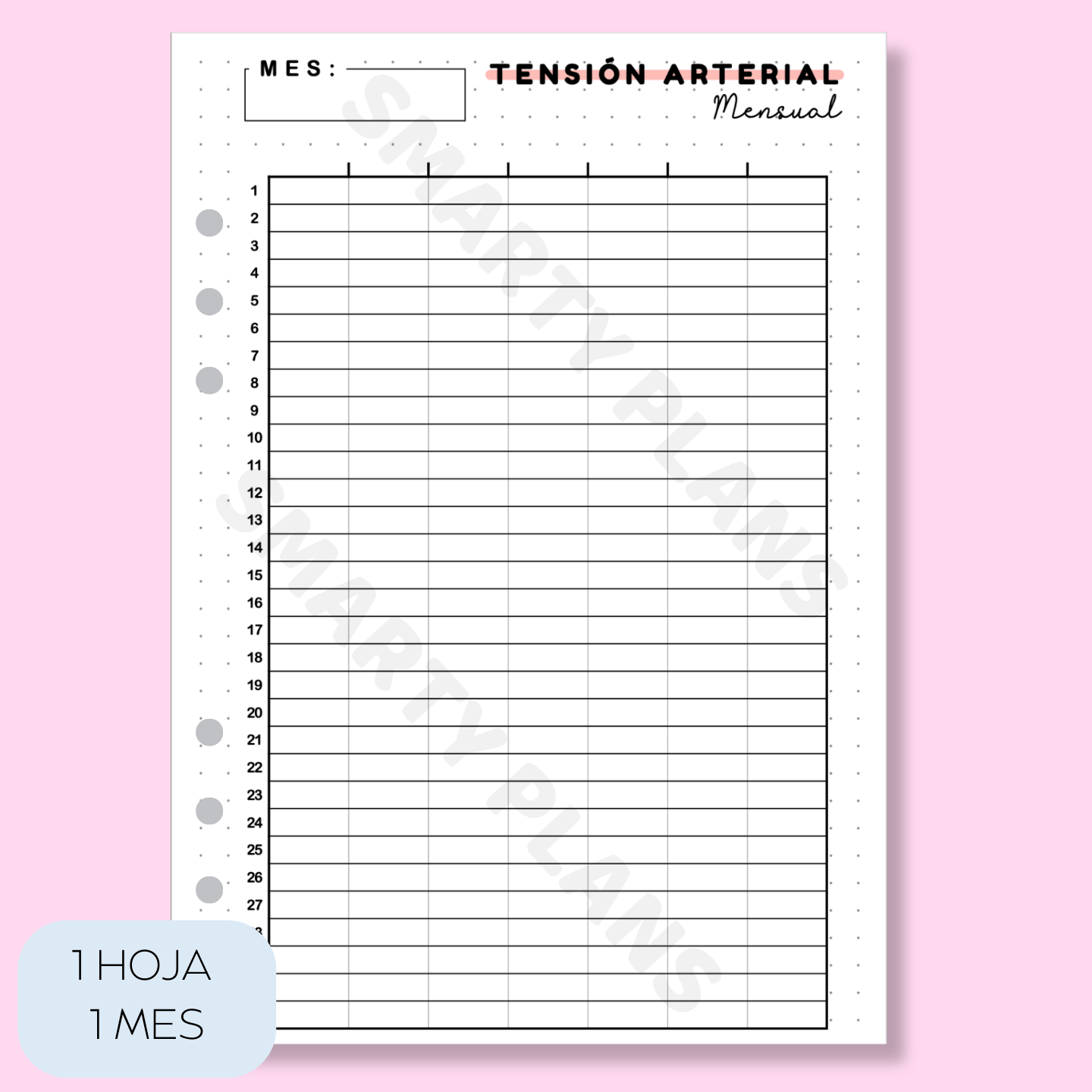 Plantilla Individual Mensual Salud - Tensión Arterial