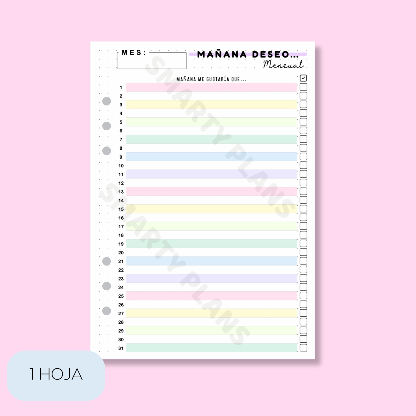 Plantilla Individual Mensual 1 Linea al Día - Mañana Deseo