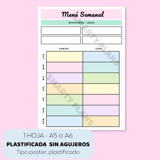 Plantilla Plastificada (SIN AGUJEROS) - Menu Semanal