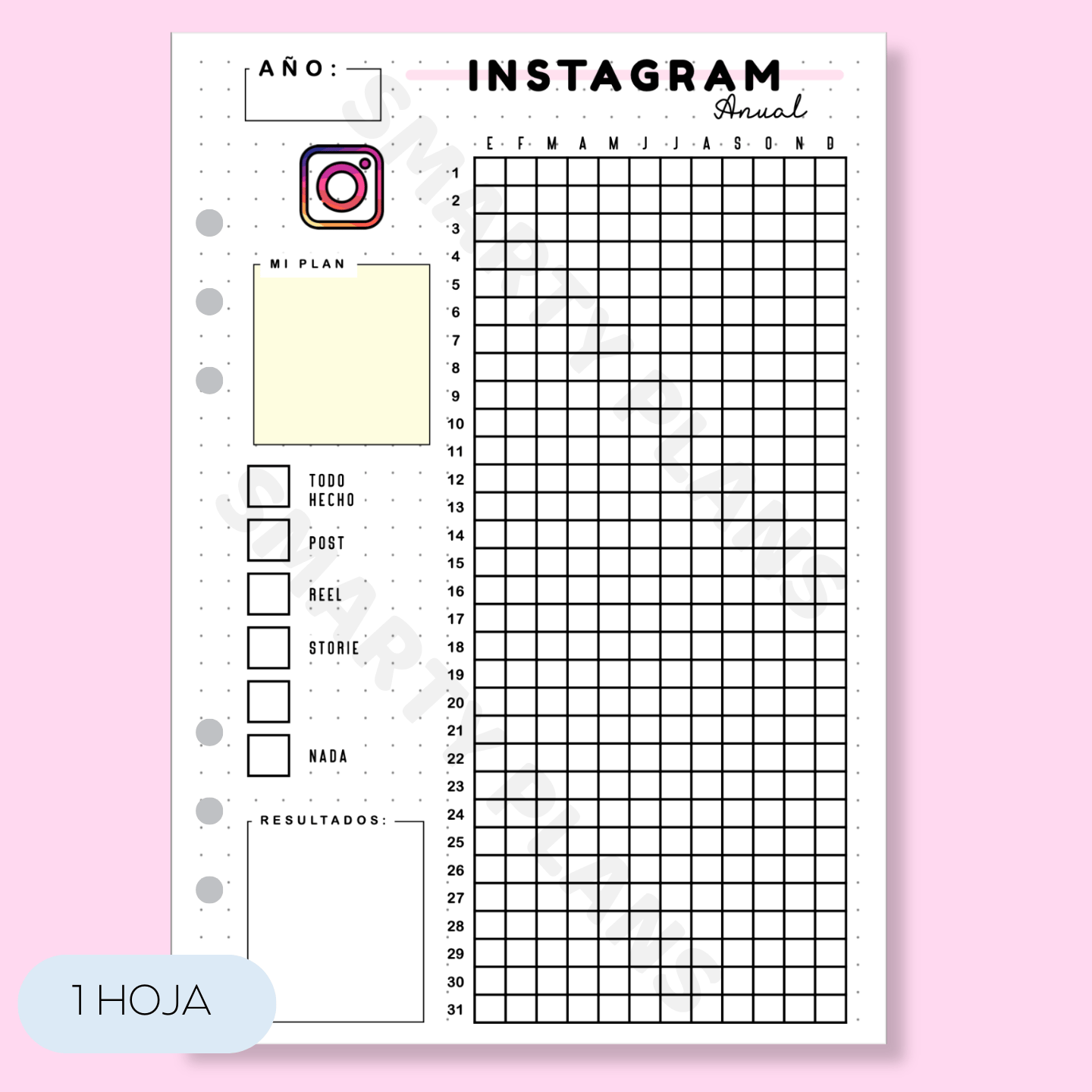 Hoja Anual Redes Sociales - Instagram