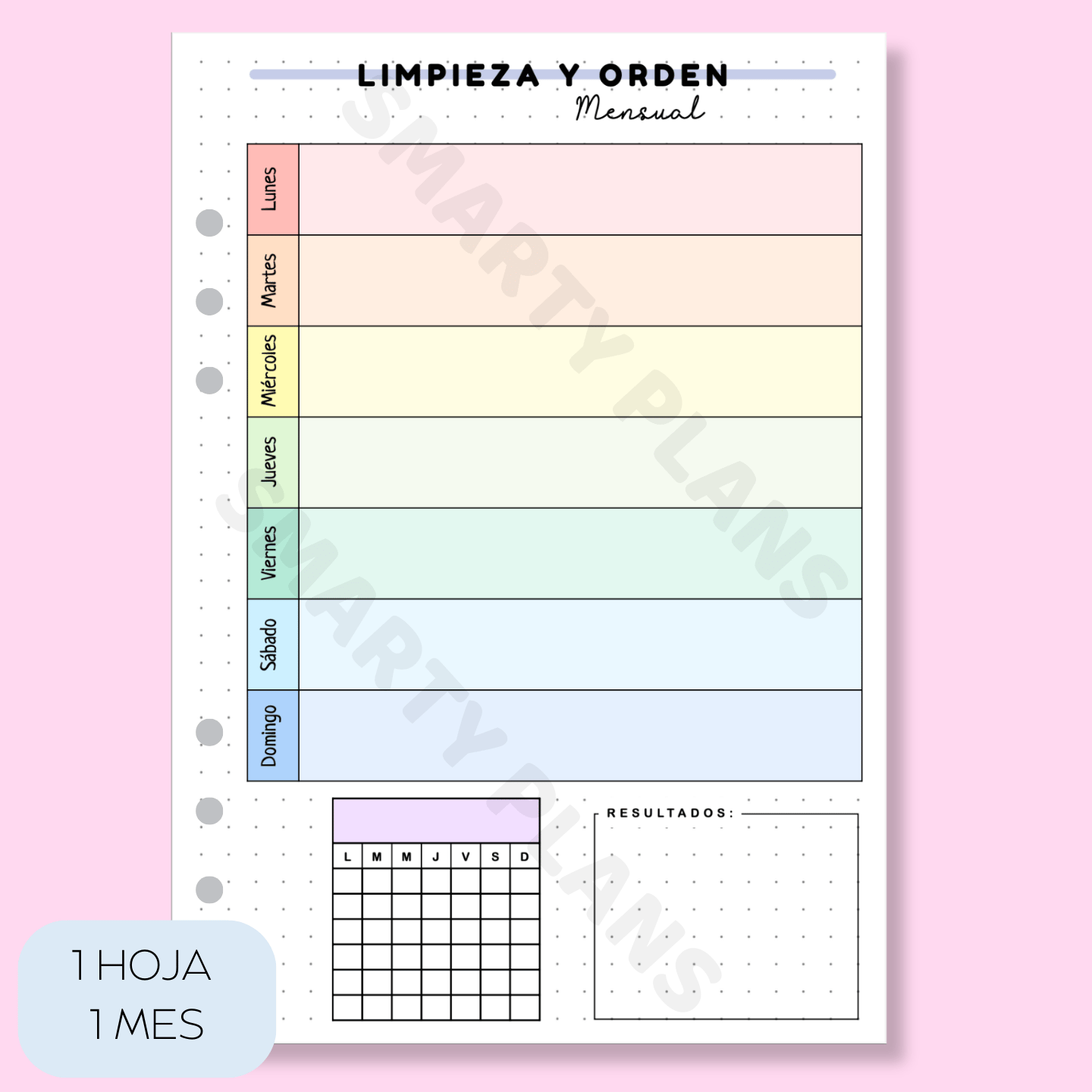 Plantilla Individual Mensual Hogar - Limpieza y Orden
