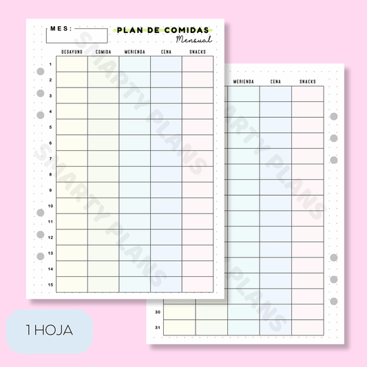 Plantilla Individual Mensual - Plan de Comidas