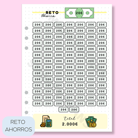 Plantilla Individual Finanzas - Reto de Ahorro 20€