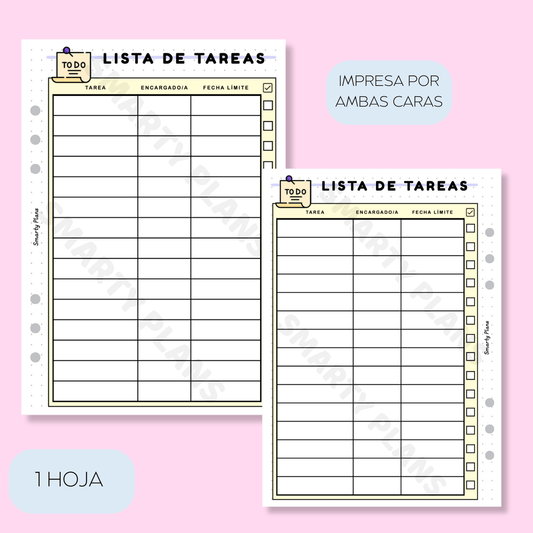 Plantilla Individual Eventos - Lista de tareas