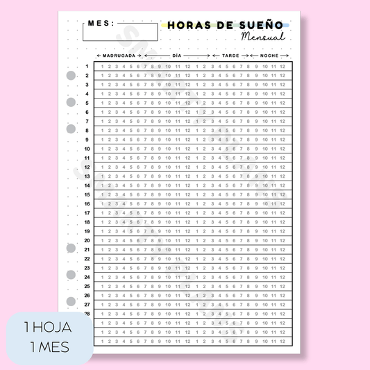 Plantilla Mensual - Horas de Sueño 24h