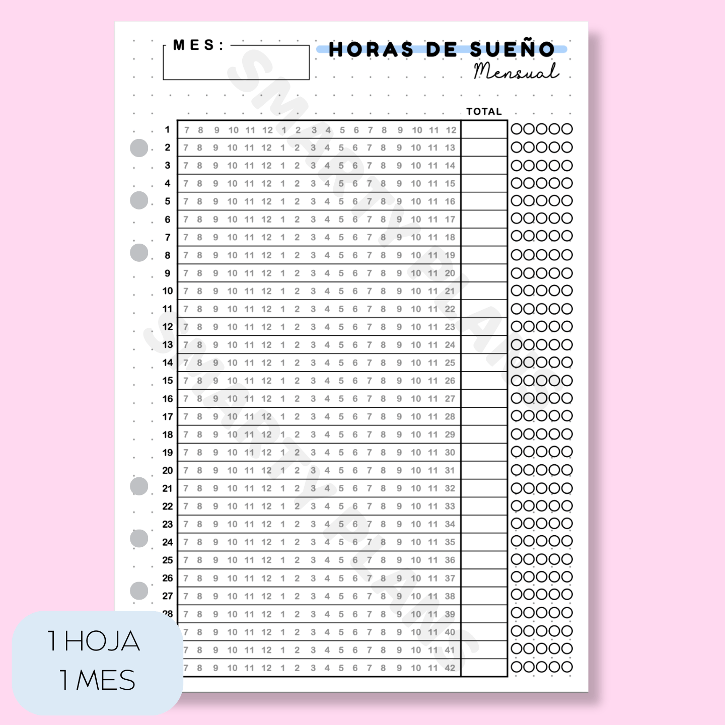Plantilla Mensual Individual - Horas de Sueño